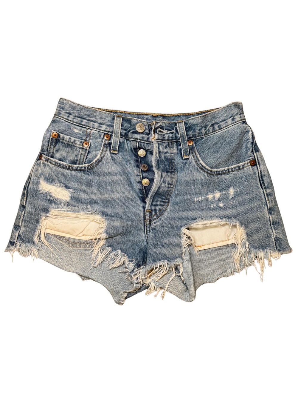Levi's Light Blue Distressed Button-Fly Denim Shorts